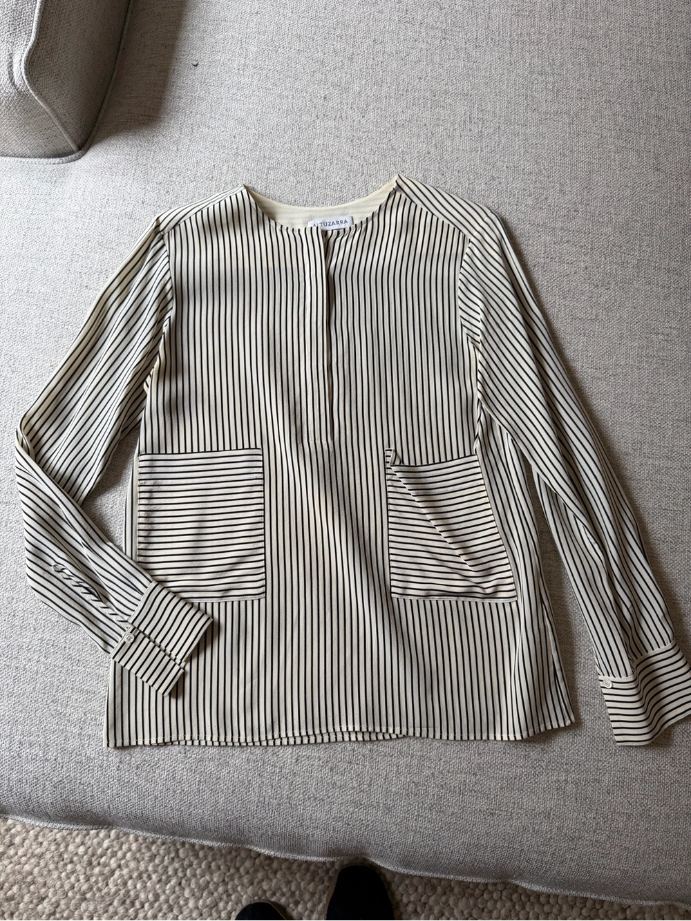 Altuzarra Cream and Black Striped Long-Sleeve Blouse